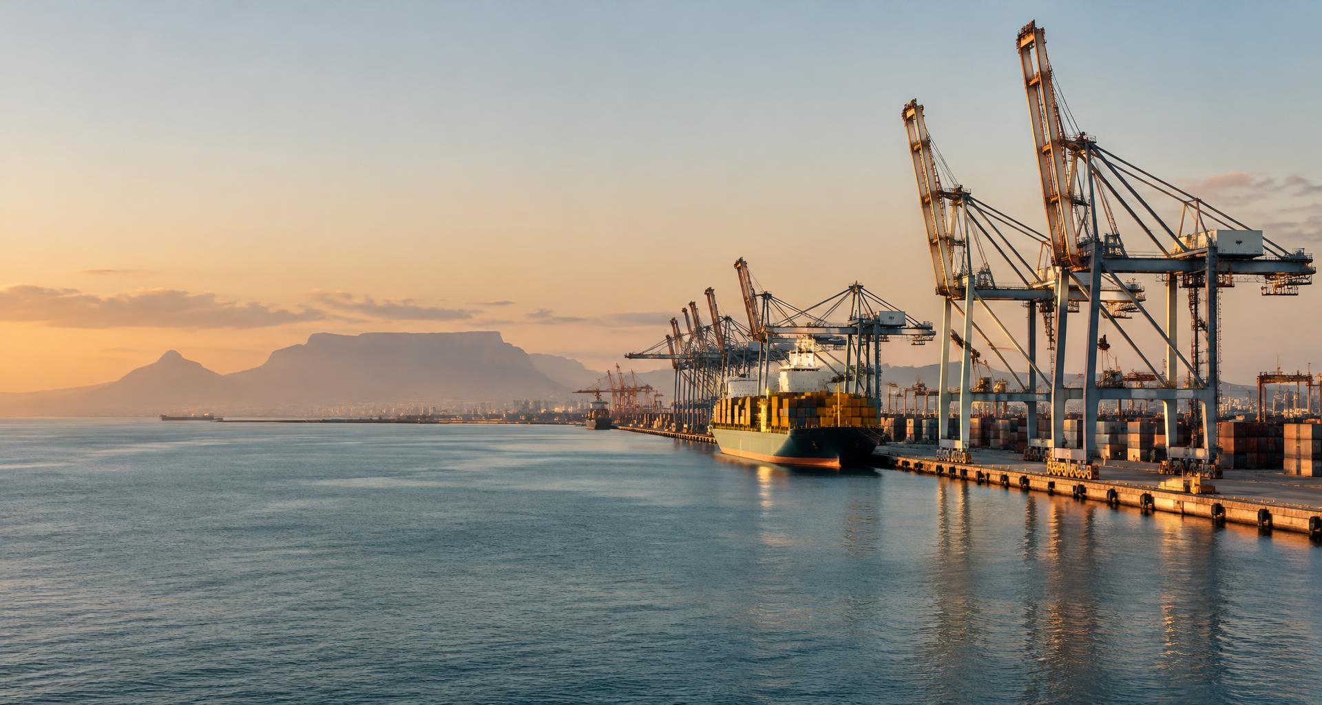 Container port at dusk